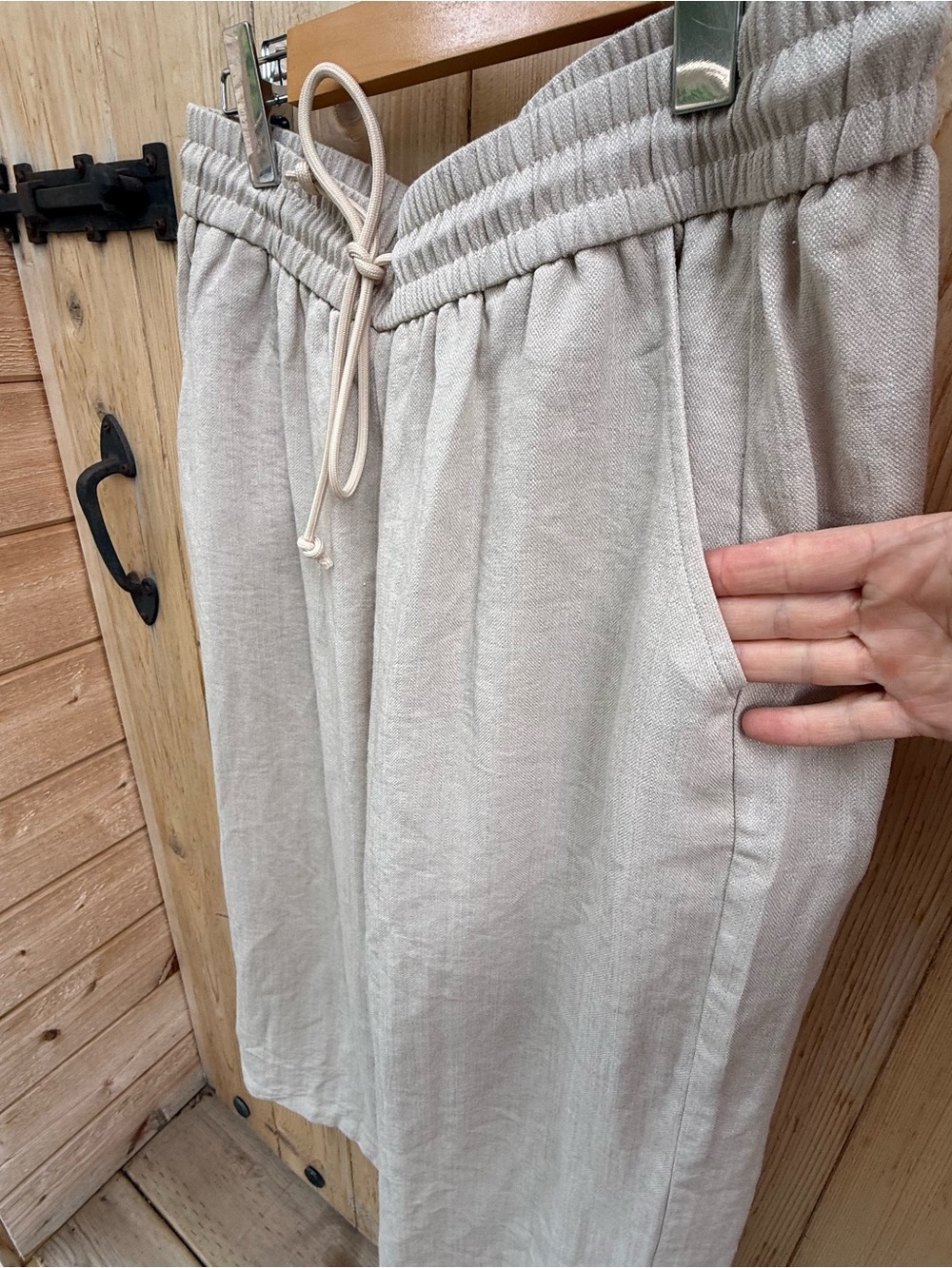 Halara Breezy Wide Leg Drawstring Linen Pants Oatmeal Beige Lounge Size Large - Picture 4 of 7
